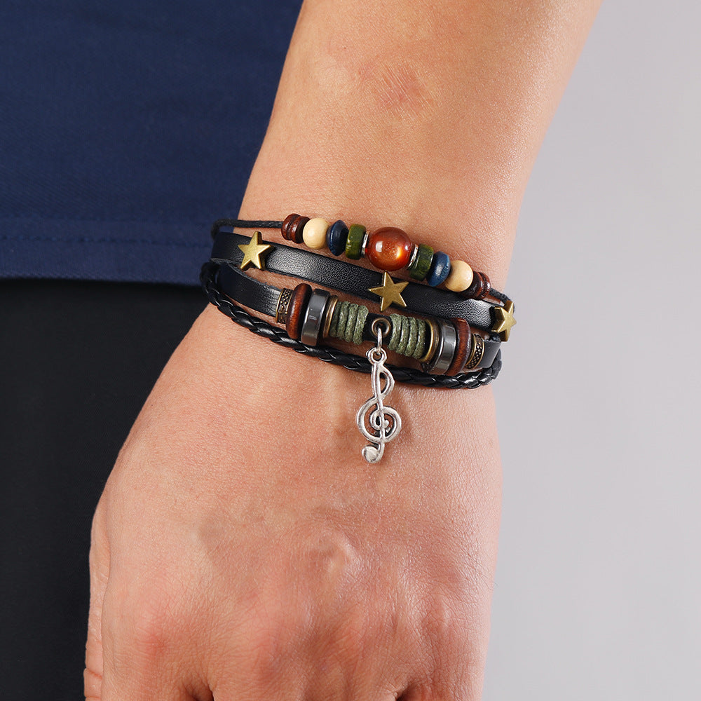 Wholesale Woven Vintage Note Leather Bracelet